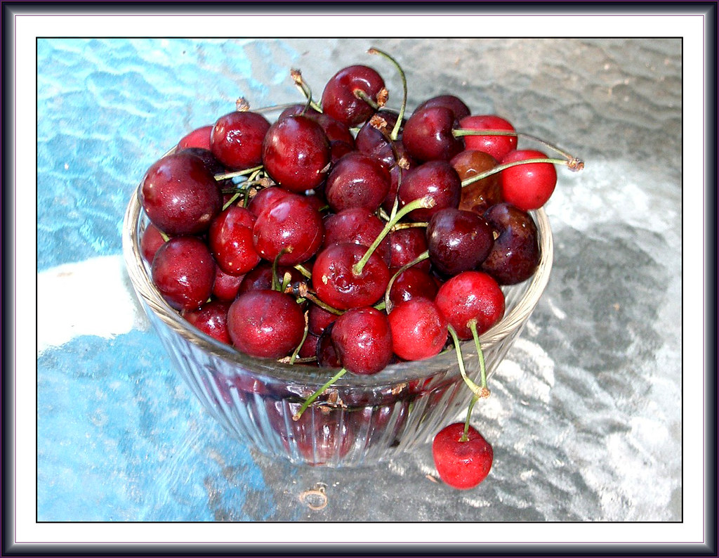 Cerises fraîches dans un bol, prêtes pour un clafoutis