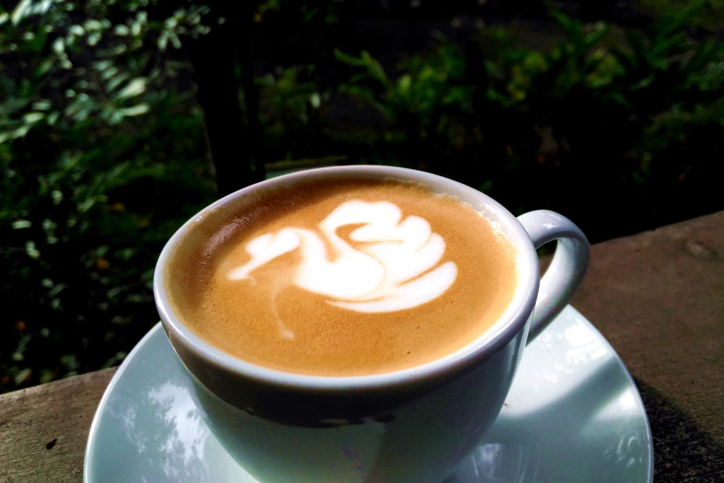 Tasse de latte crémeux saupoudré d’épices pumpkin spice